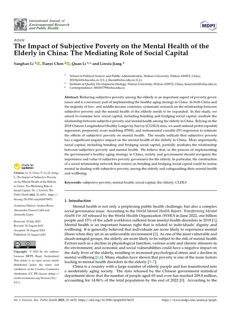 The Impact of Subjective Poverty On The Mental Hea | PDF | Social ...