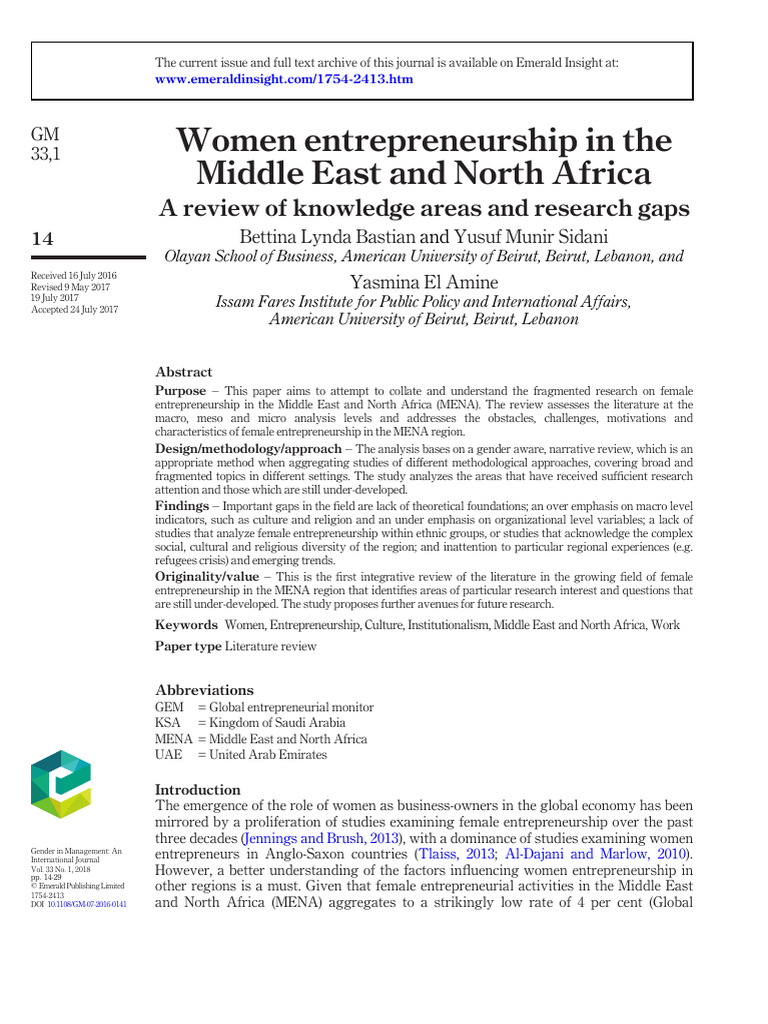 Women Entrepreneurship in MENA: Gaps & Insights | PDF | Entrepreneurship