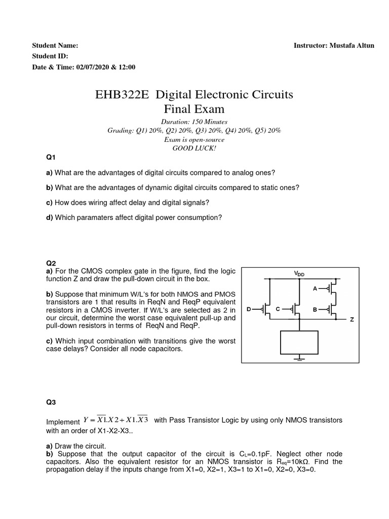 Ehb322e 2020 Spring Final Exam | PDF | Cmos | Electronic Circuits