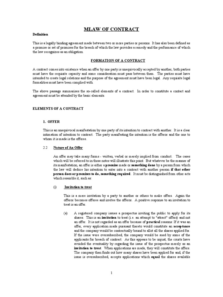 Law of Contract | PDF | Offer And Acceptance | Legal Personality
