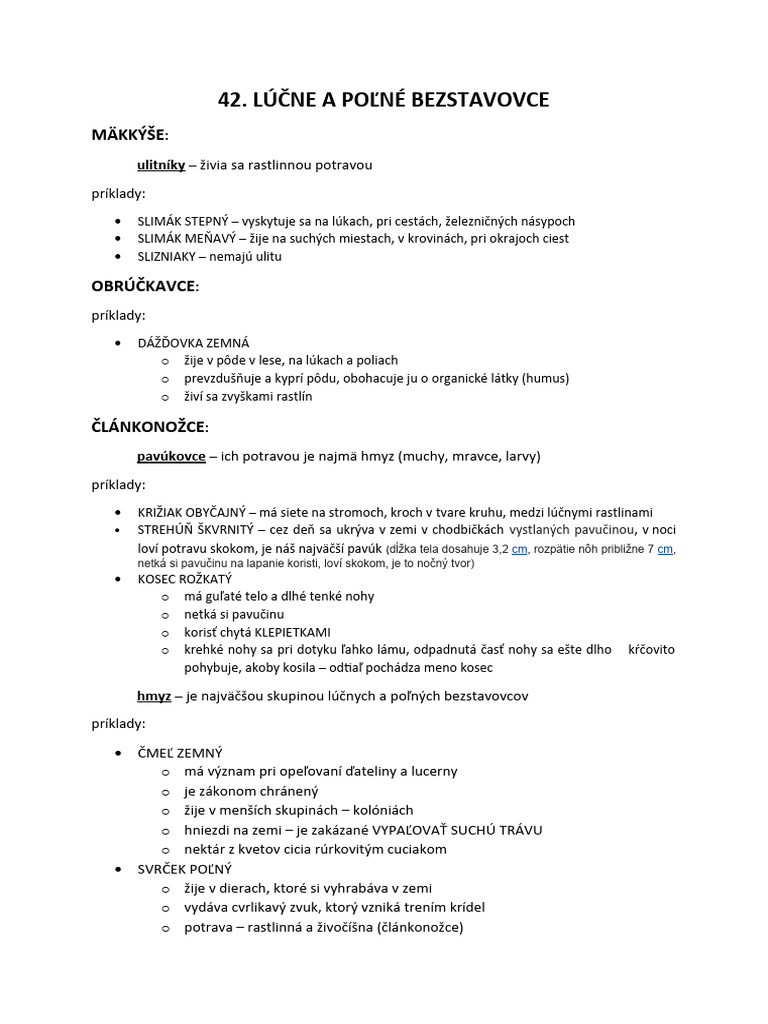Lúčne A Poľné Bezstavovce | PDF