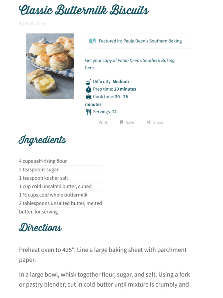 Classic Buttermilk Biscuits Paula Deen PDF