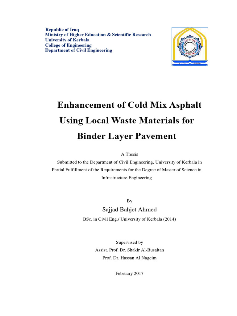 RP Enhancement of Cold Mix Asphalt Using Local Waste Materials For ...