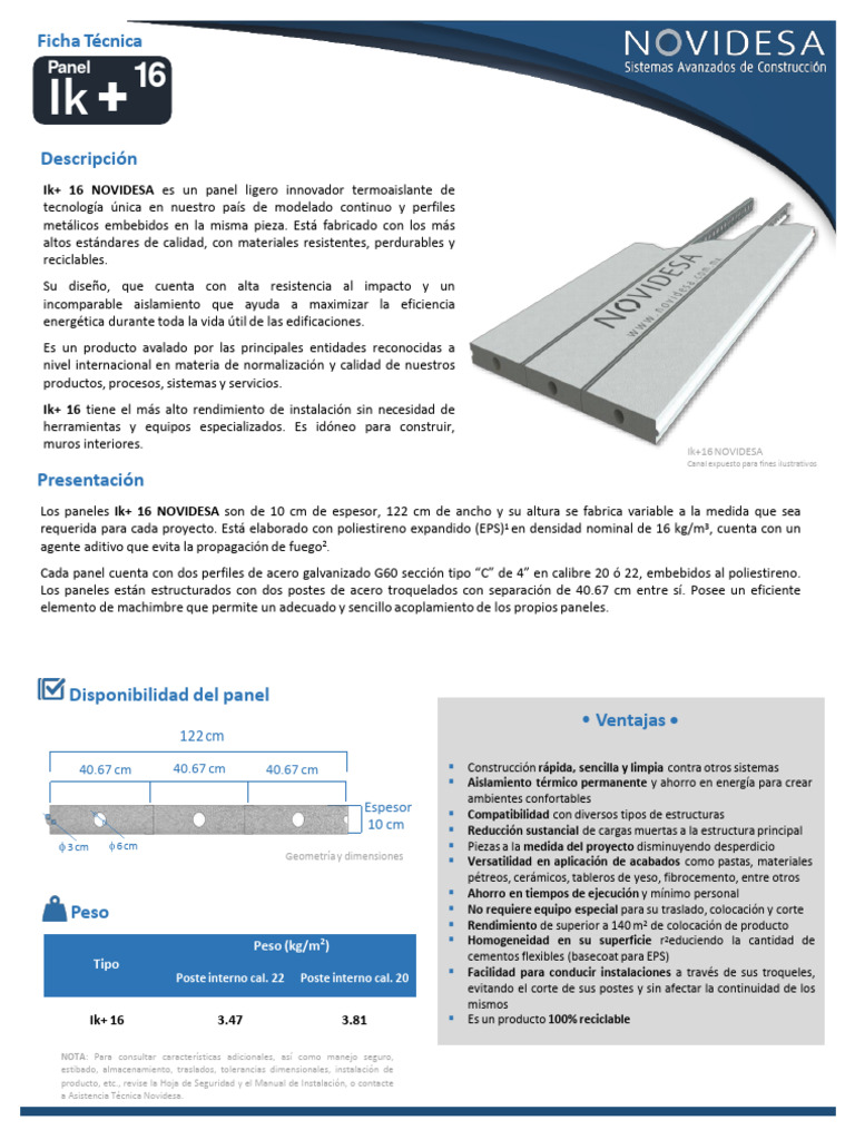 Panel Ik+ 16 NOVIDESA: Aislamiento Eficiente | PDF | Acero ...