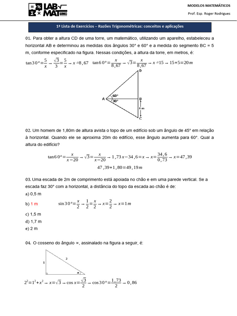 Lista de Exercícios Trigonometria | Download grátis PDF | Trigonometria ...