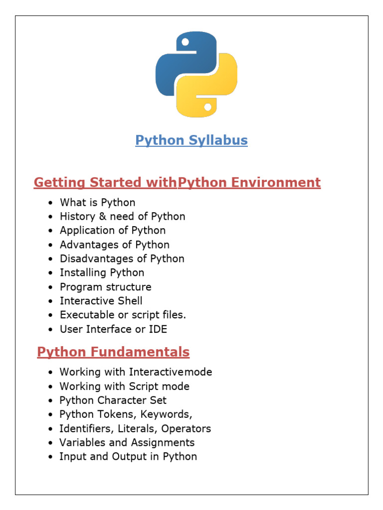 Syllabus Of Python Programming Syllabus Of Python Programming