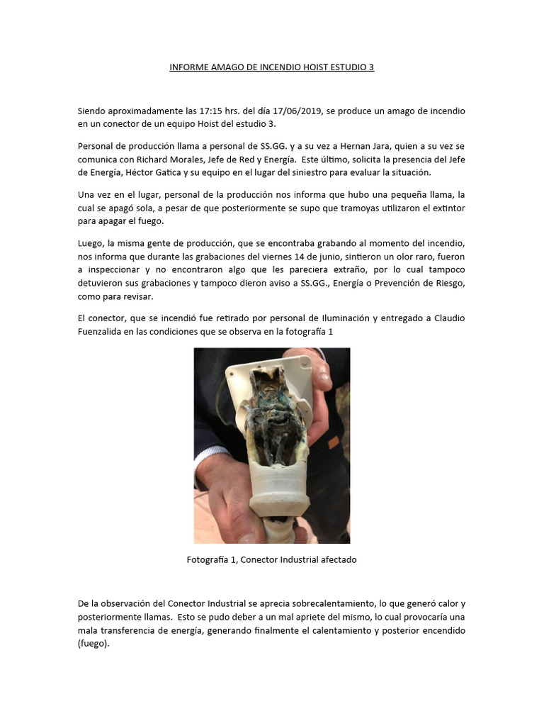 Informe Amago de Incendio Hoist Estudio 3 | PDF | Derecho | Ciencia y ...