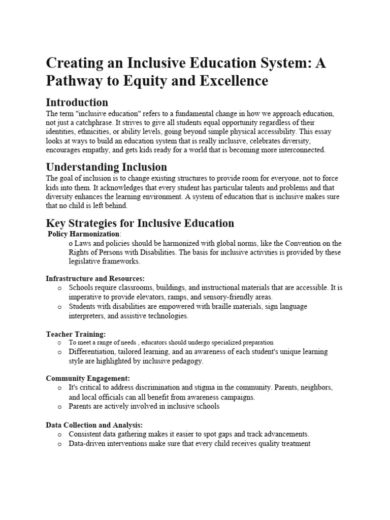 Creating An Inclusive Education System Pdf Inclusion Education