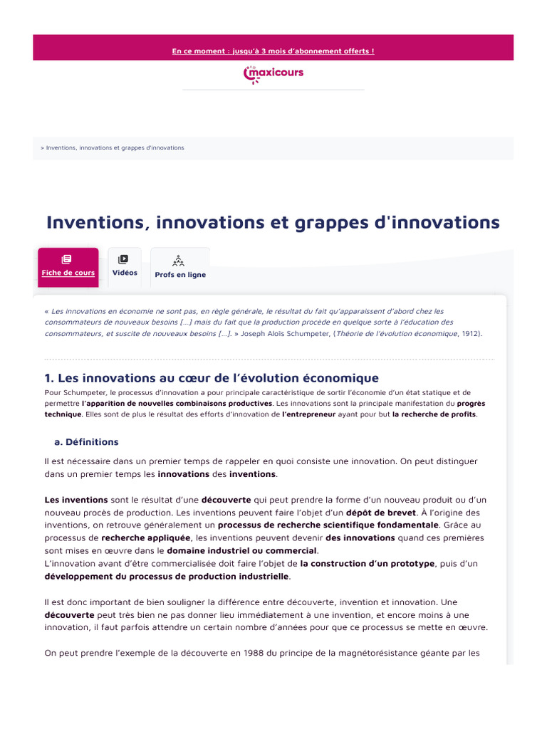 Inventions, Innovations Et Grappes D'innovations - Maxicours | PDF ...