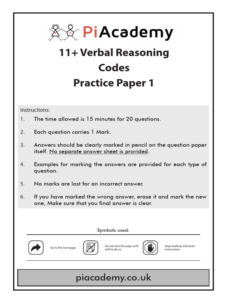 11 Plus Verbal Reasoning Paper 1 Codes Jhs | PDF