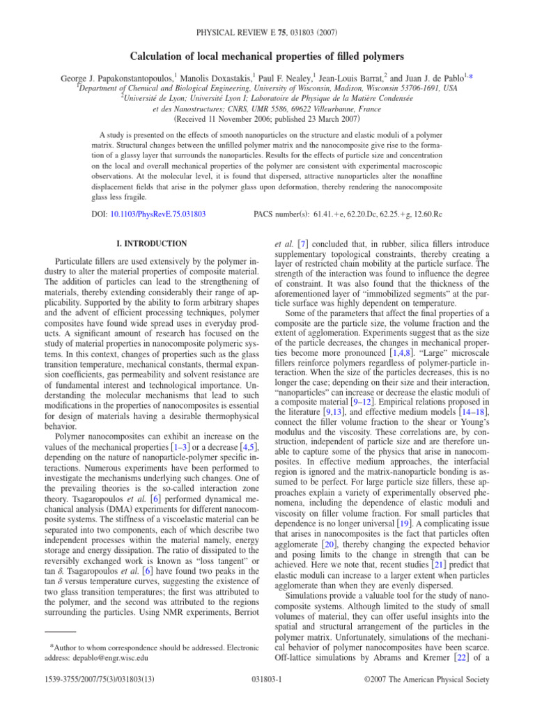 Mechanical Properties of Polymer | PDF | Nanocomposite | Polymers