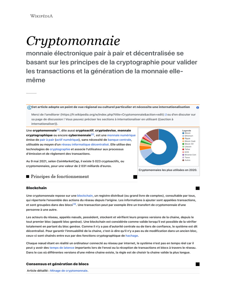 Cryptomonnaie - Wikipédia | PDF | Crytomonnaies | Bitcoin