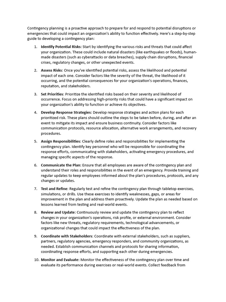 Organizations Can Develop A Comprehensive and Effective Contingency ...