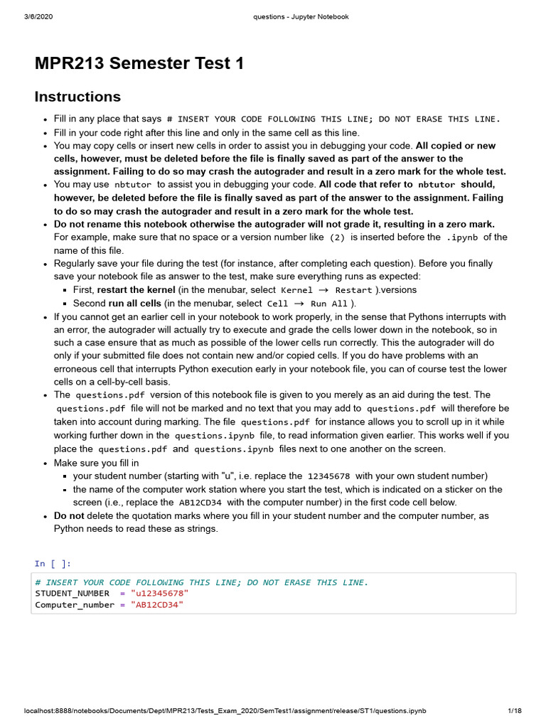 MPR213 Semester Test 1 Instructions | PDF | Software | Computer Programming
