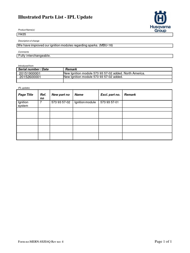 IPL Update: New Ignition Module 573 93 57-02 | PDF