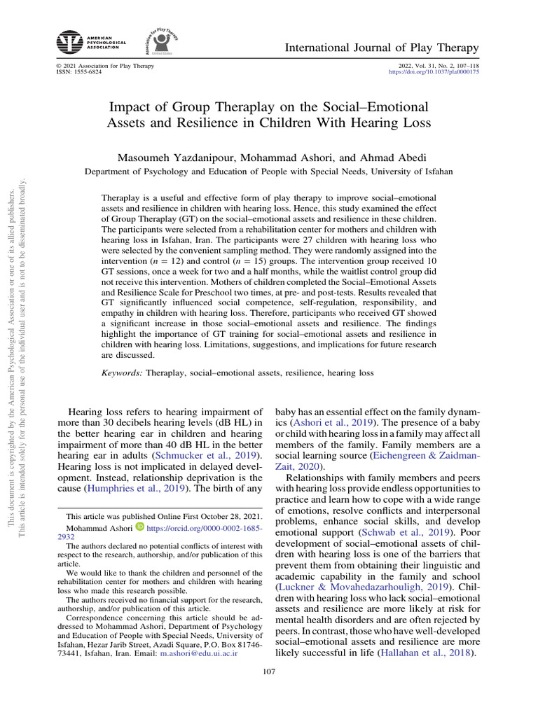 Impact of Group Theraplay On The Social-Emotional | PDF | Play Therapy ...