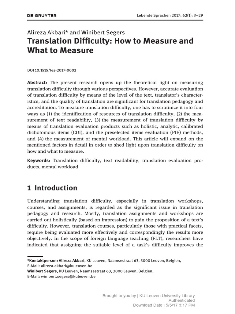 (Lebende Sprachen) Translation Difficulty How To Measure and What To ...