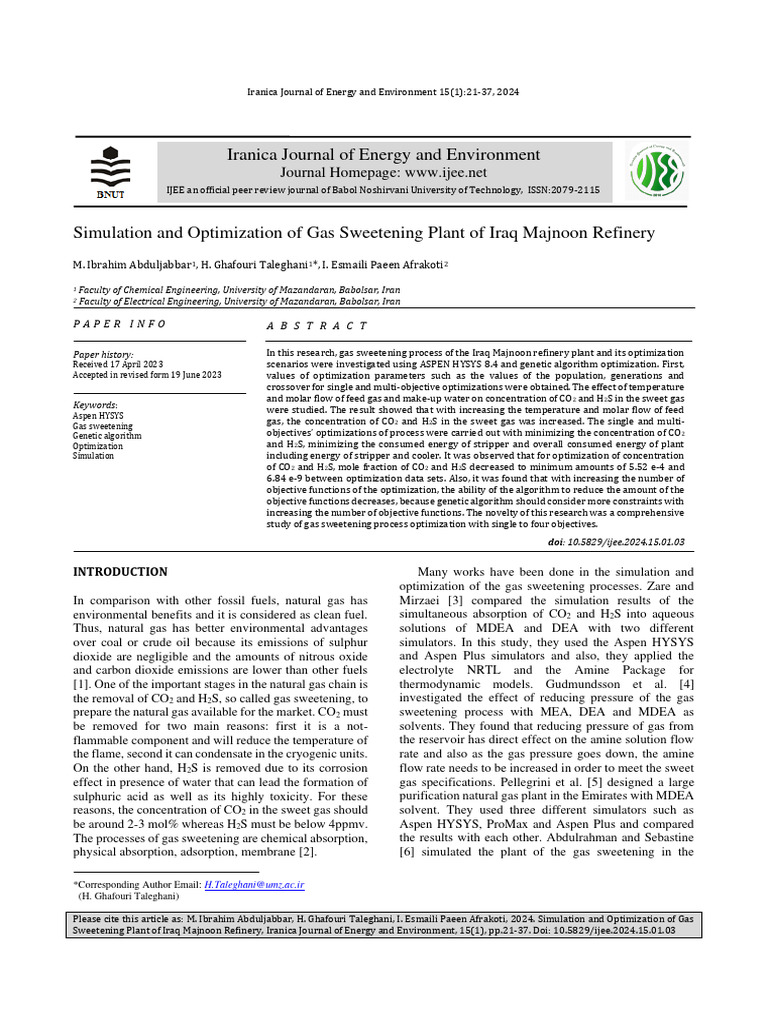 Gas Sweetening Optimization at Majnoon Refinery | PDF | Materials ...
