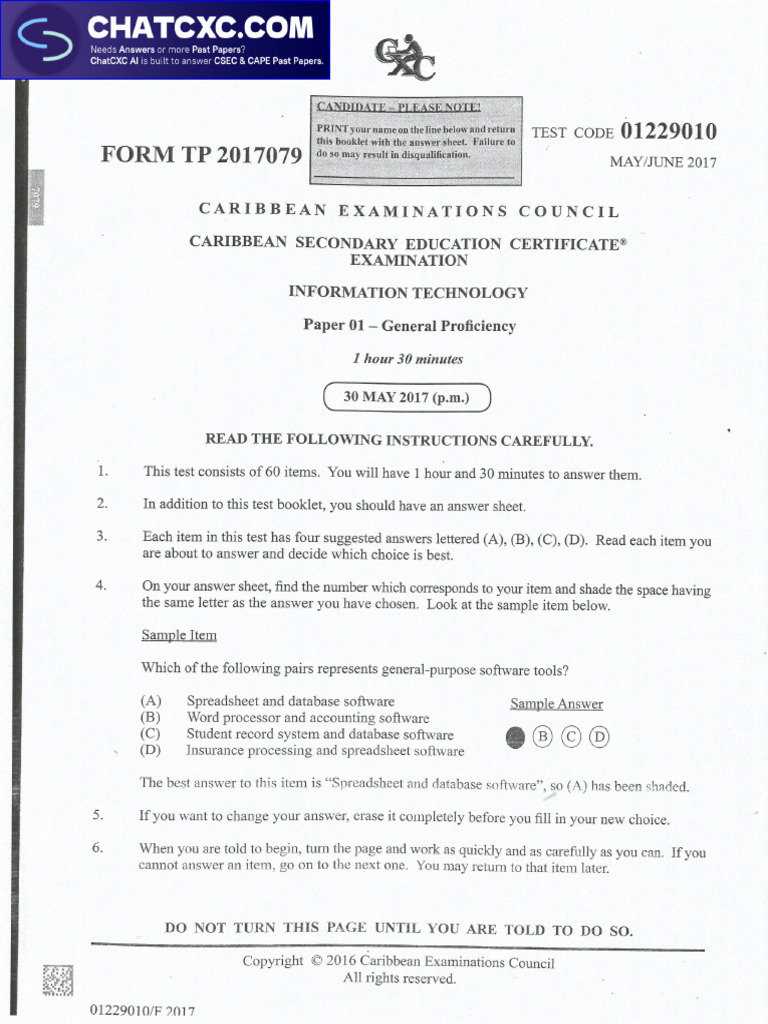 CSEC Information Technology P1 2017 | PDF