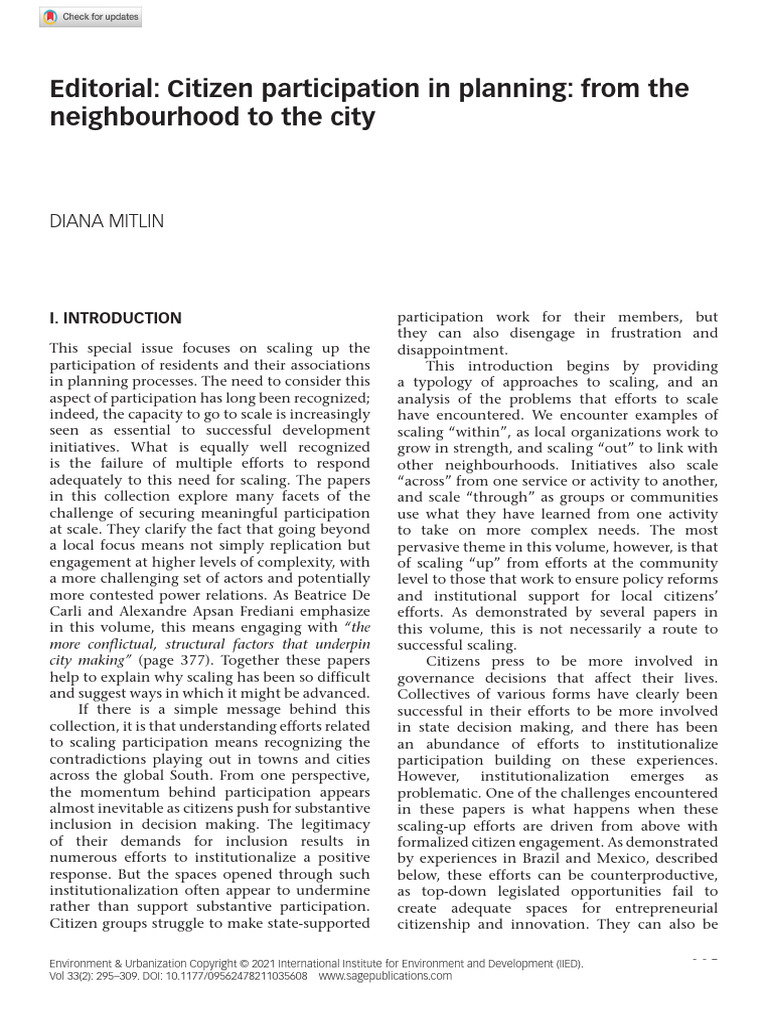 Mitlin 2021 Editorial Citizen Participation in Planning From The ...