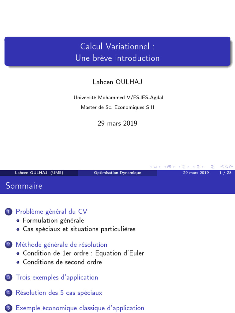 Introduction au Calcul Variationnel | PDF | Optimisation mathématique ...