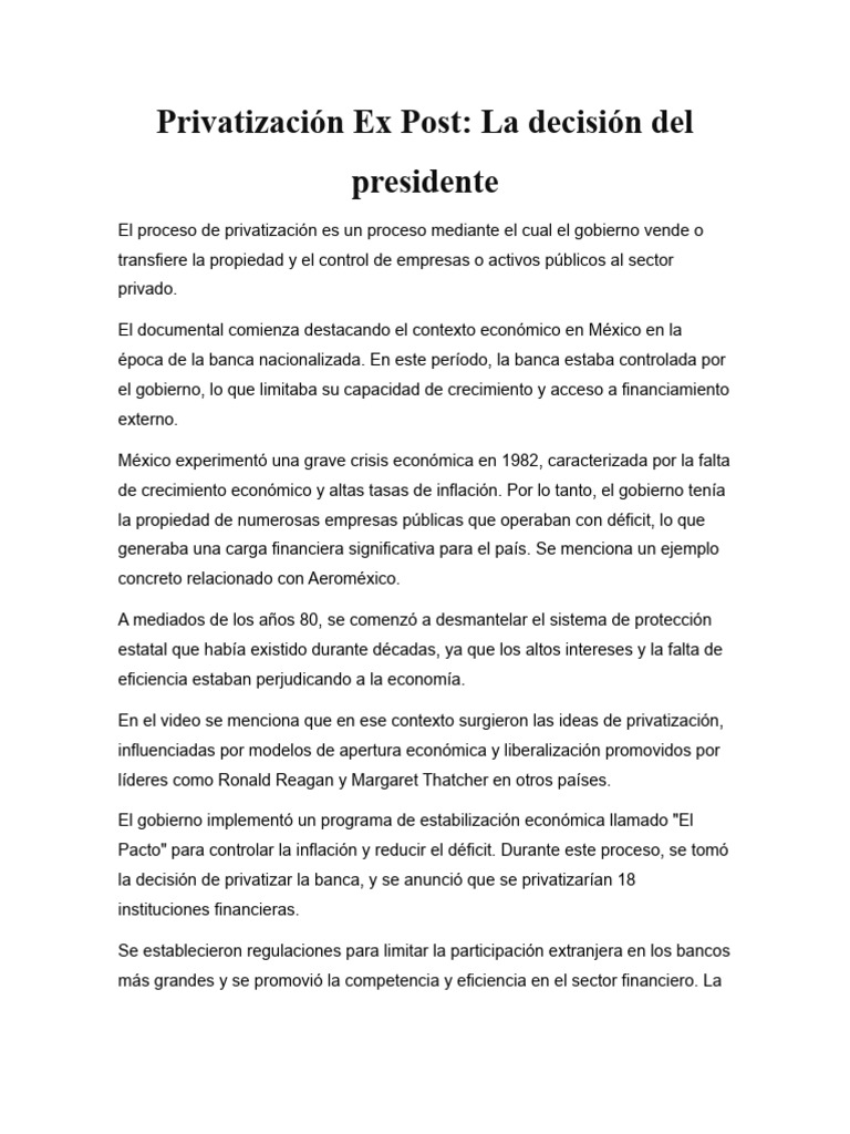 Privatización de la Banca en México | PDF | Privatización | Business