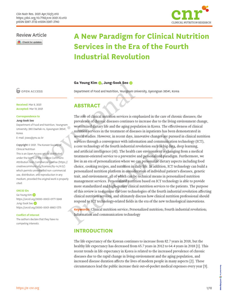 A New Paradigm For Clinical Nutrition | PDF | Dietitian | Health Care