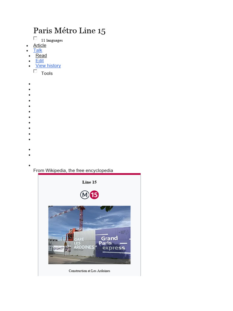 Paris Métro Line 15 Overview and Timeline | PDF | Rail Transport | Land ...