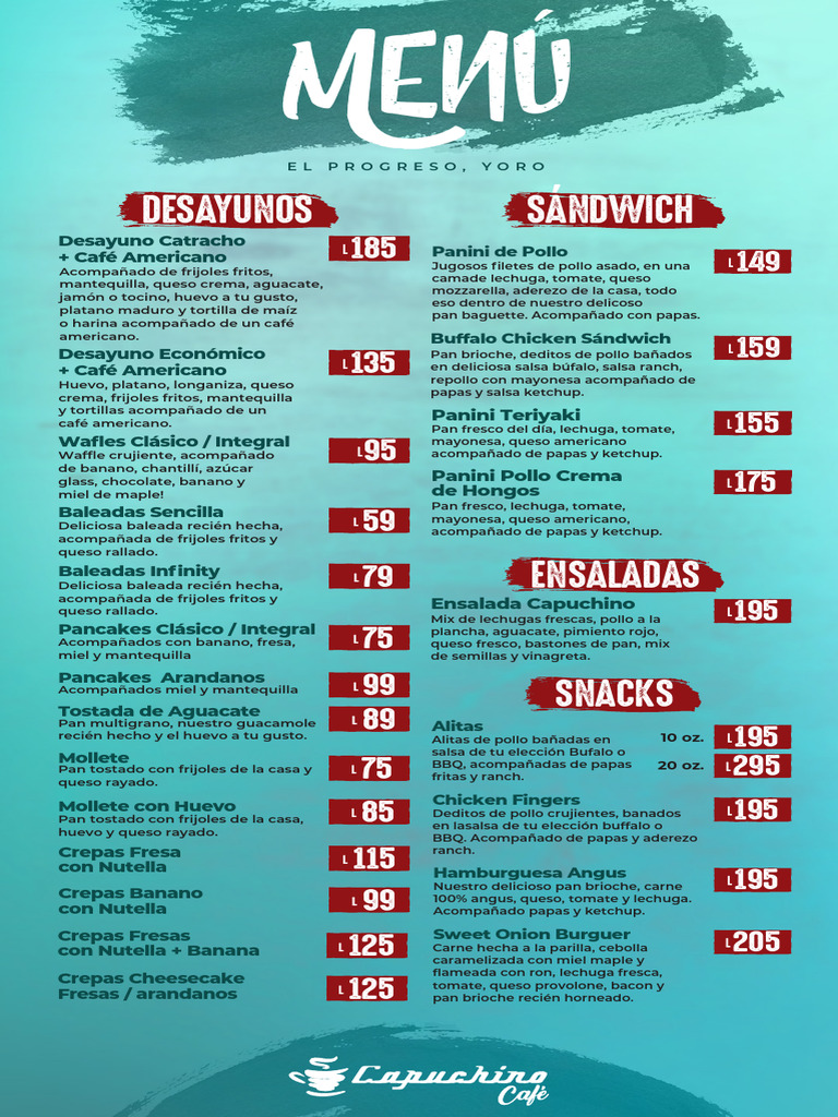 Menu Capuchino El Progreso | PDF | Cocina occidental | Cocina