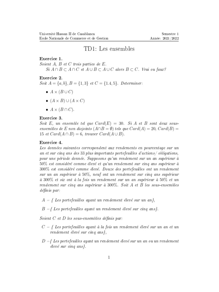 Exercices sur les ensembles et statistiques | PDF | Échecs