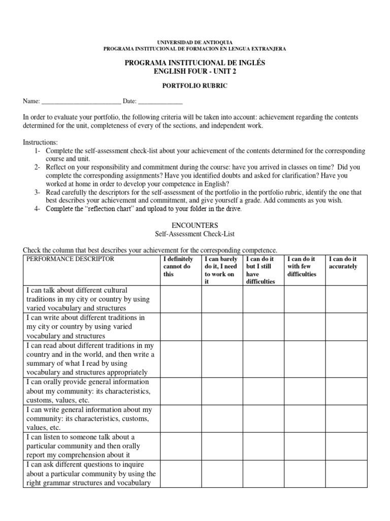 Portfolio 2 pdf rubric academic learning