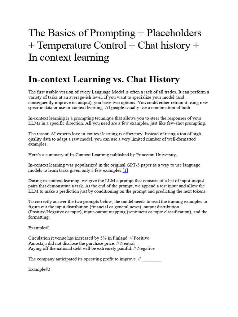 In-Context Learning & Prompting Basics | PDF | Computing