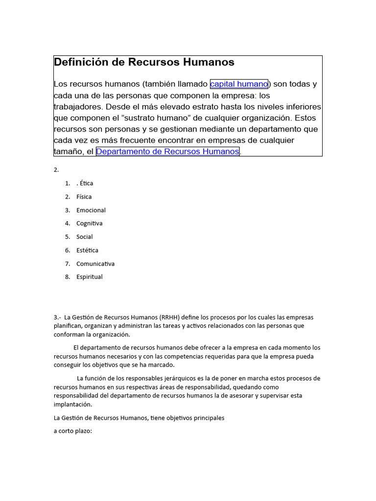 Definición de Recursos Humanos | PDF | Gestión de recursos humanos