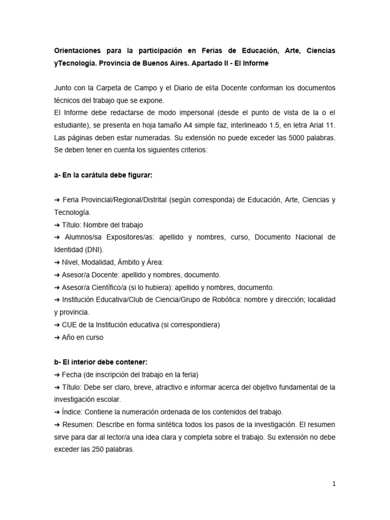 El Informe en Ferias de Educación Arte Ciencia y Tecnología | PDF ...