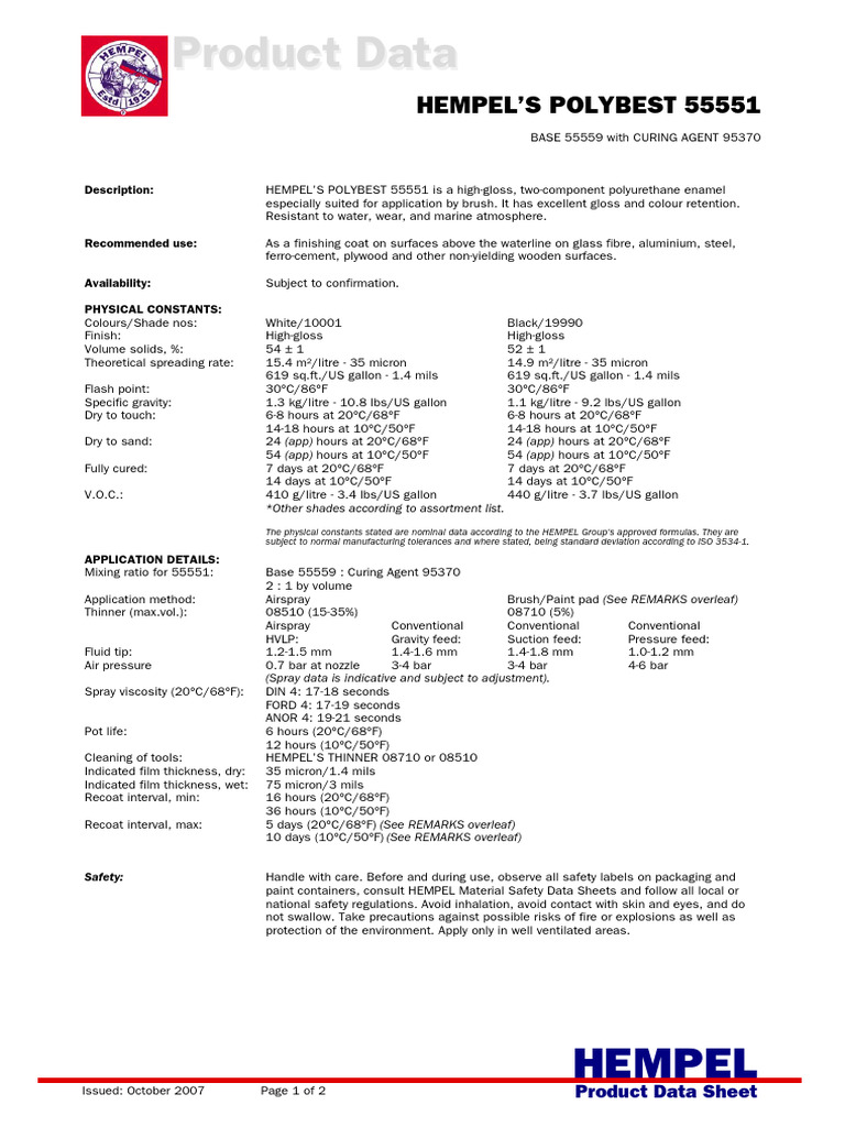 Product Data Sheet Hempel Polybest Eng Download Free PDF Paint