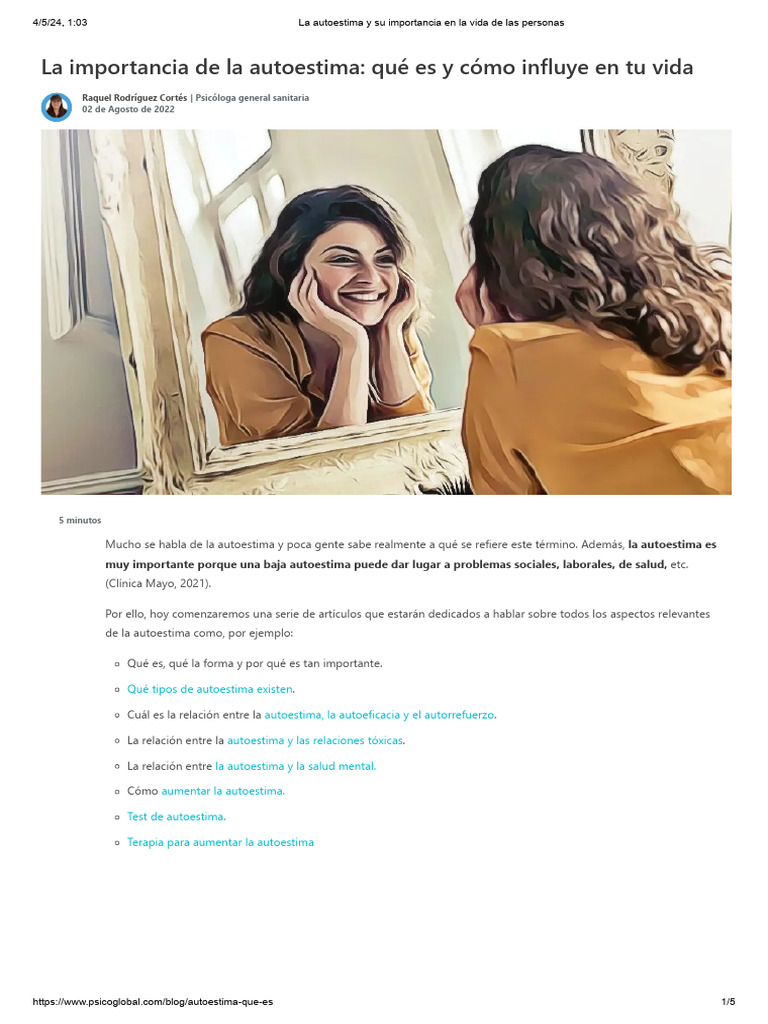 La Autoestima y Su Importancia en La Vida de Las Personas | Descargar ...