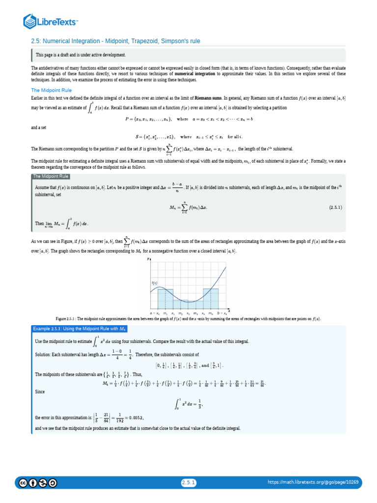 2.5 Numerical Integration - Midpoint, Trapezoid, Simpson's Rule | PDF ...