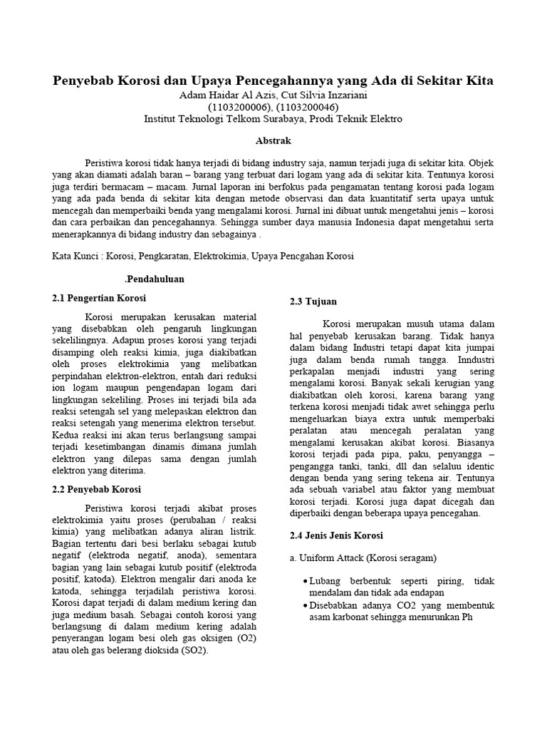 Penyebab Korosi Dan Upaya Pencegahannya Yang Ada Di Sekitar Kita | PDF