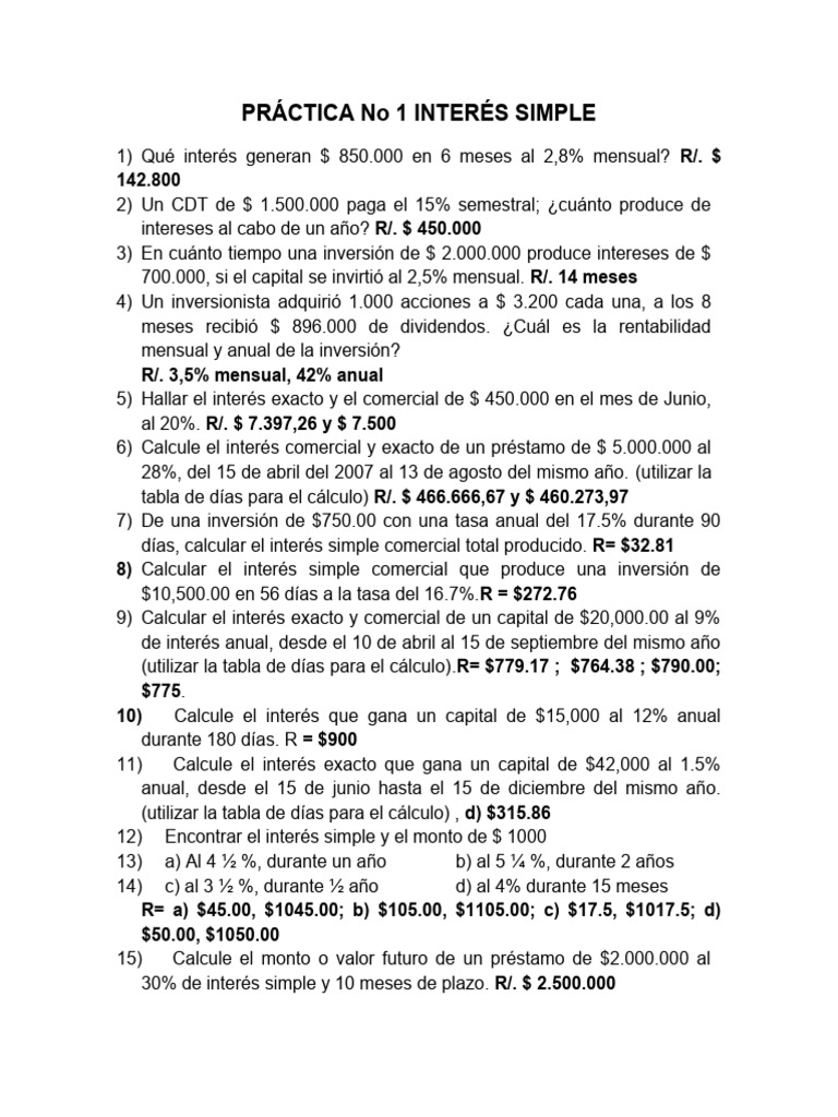 Ejercicios Resueltos de Interés Simple | PDF | Economias | Dinero