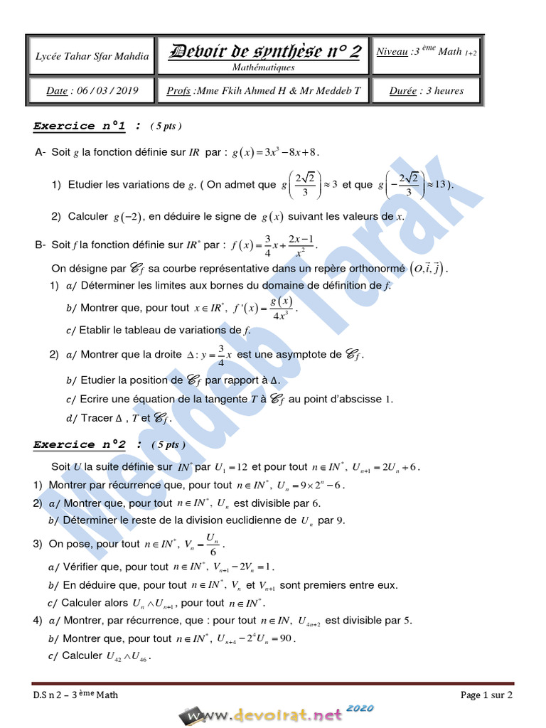 Devoir de synthèse n°2 - Maths 3ème | PDF | Nombre complexe | Concepts ...