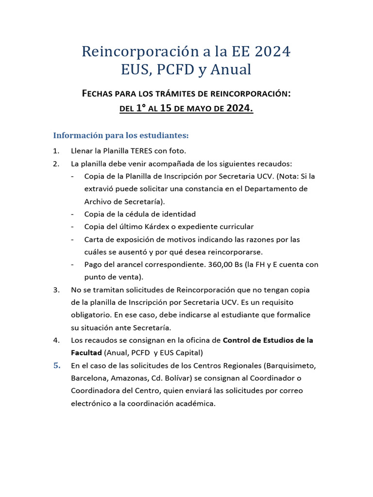 Reincorporación EE 2024: Fechas y Requisitos | PDF | Finanzas y dinero