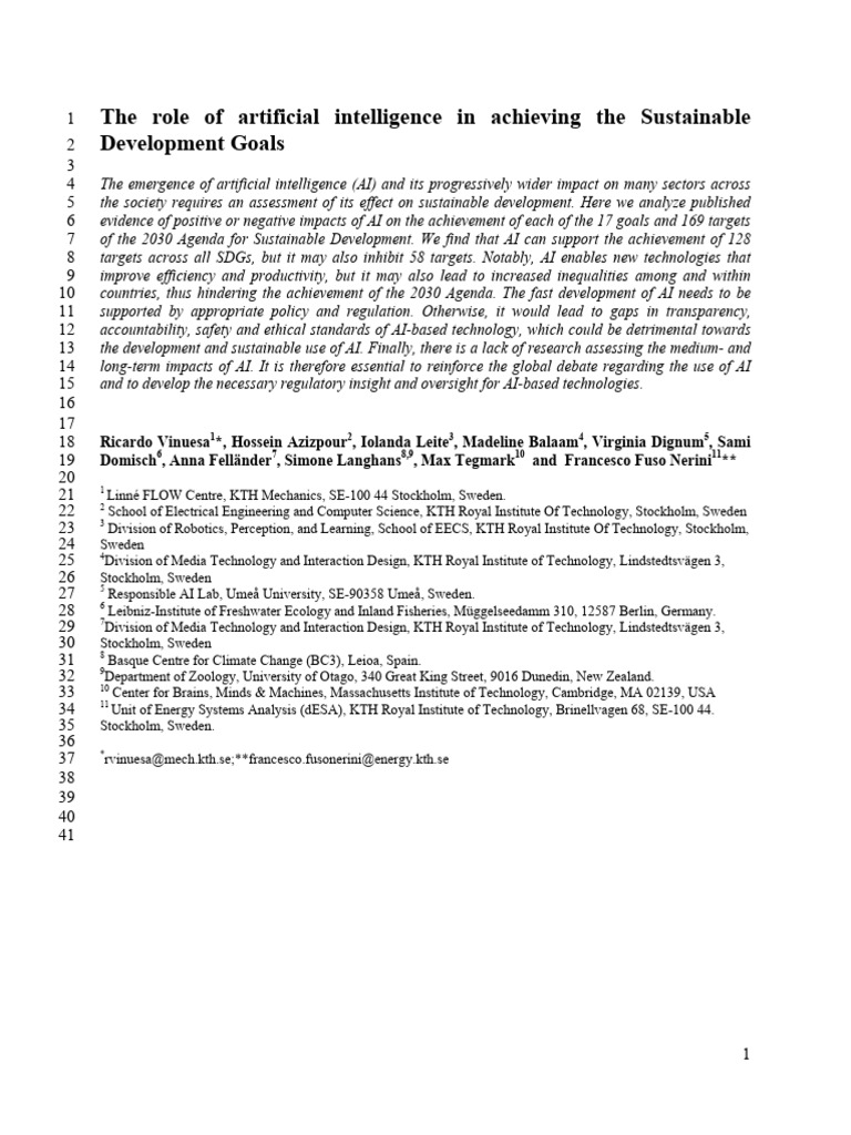 AI's Impact on Sustainable Goals | PDF | Artificial Intelligence ...
