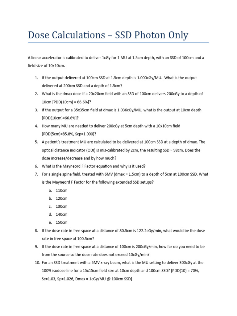 SSD Photon Dose Calculation Guide | PDF | Radiation | Applied And ...