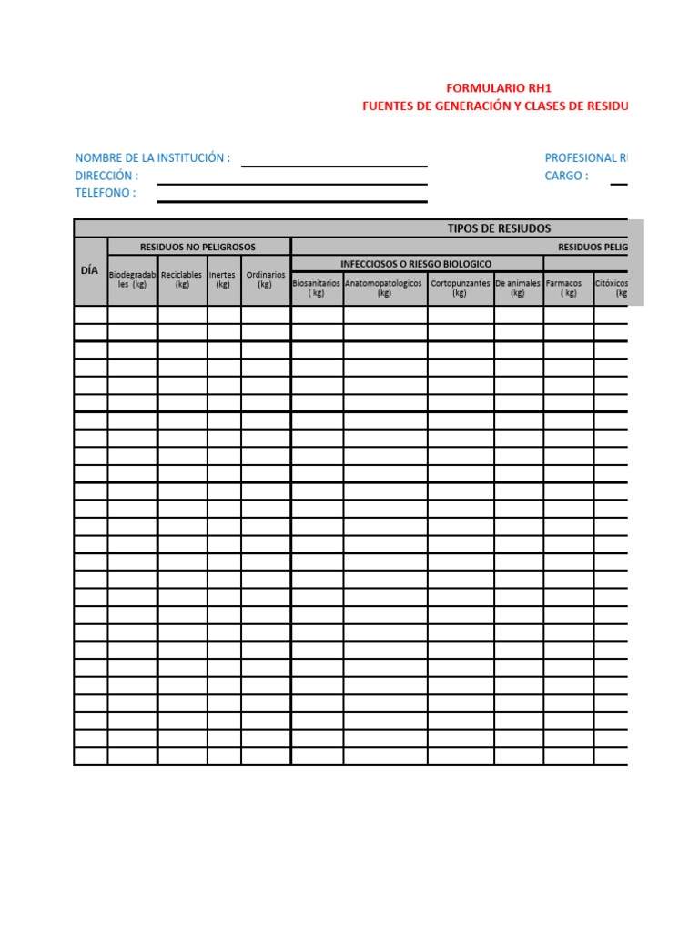 FORMULARIO RH1 | PDF | Residuos | Cuestiones ambientales