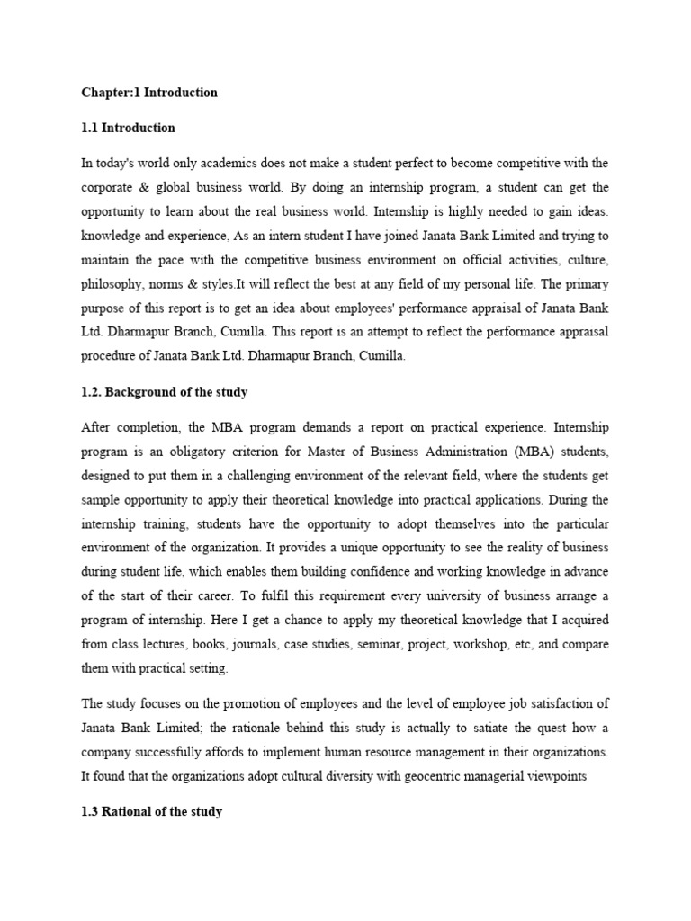 Mba internship report wps office pdf performance appraisal