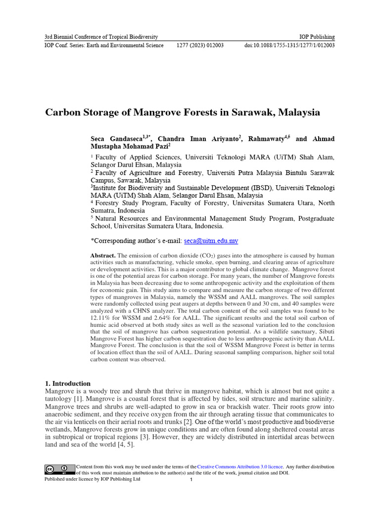 Carbon Storage in Sarawak Mangroves | PDF | Carbon Cycle | Mangrove
