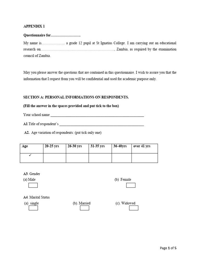 Educational Research Questionnaire Zambia | PDF