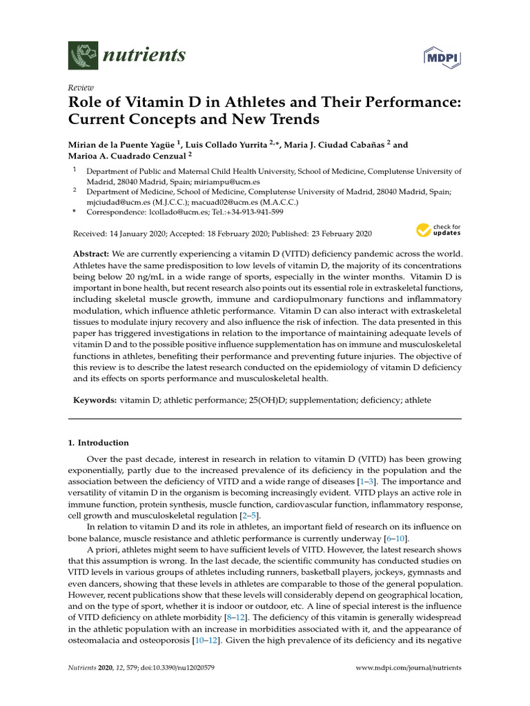 Role of vitamin d in athletes and their performance current concepts