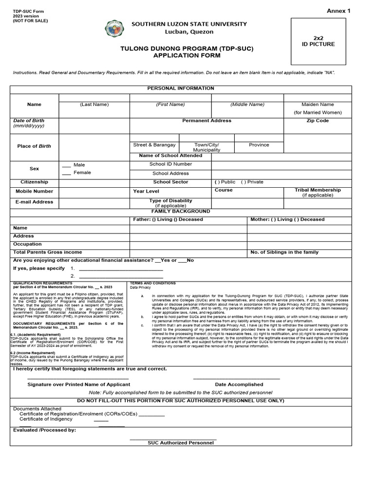 Annex 1 TDP Application Form 1 Download Free PDF Government Justice