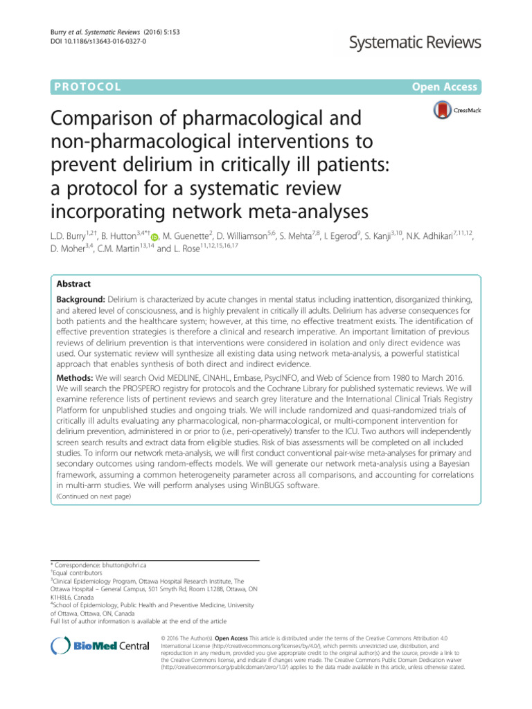 Comparison of Pharmacological and Non-Pharmacological Interventions To ...